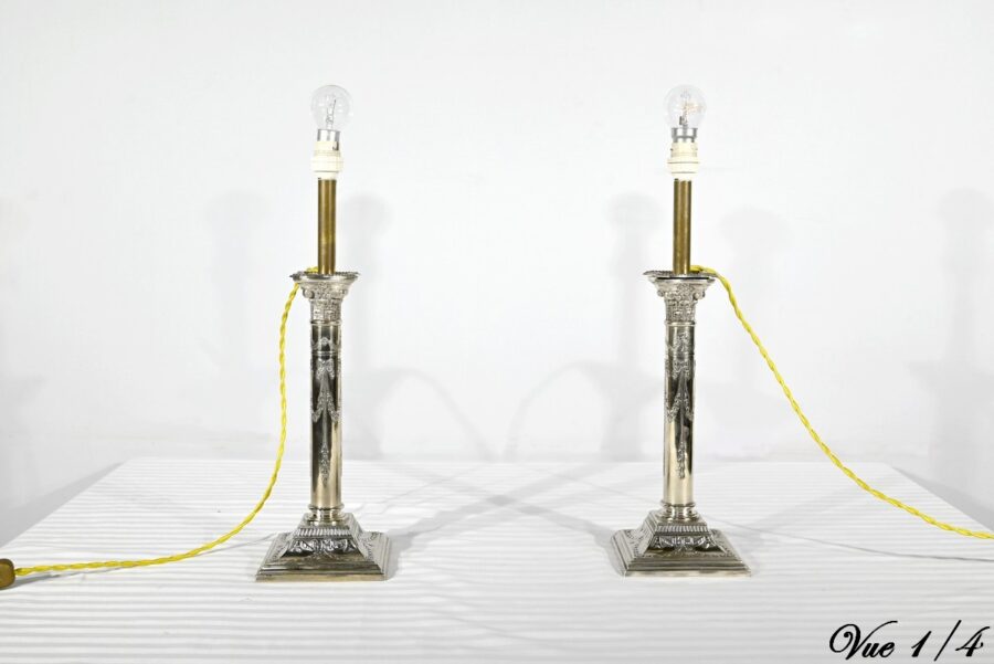 Paire de Flambeaux Électrifiés en Métal Argenté – Milieu XIXe – Image 5