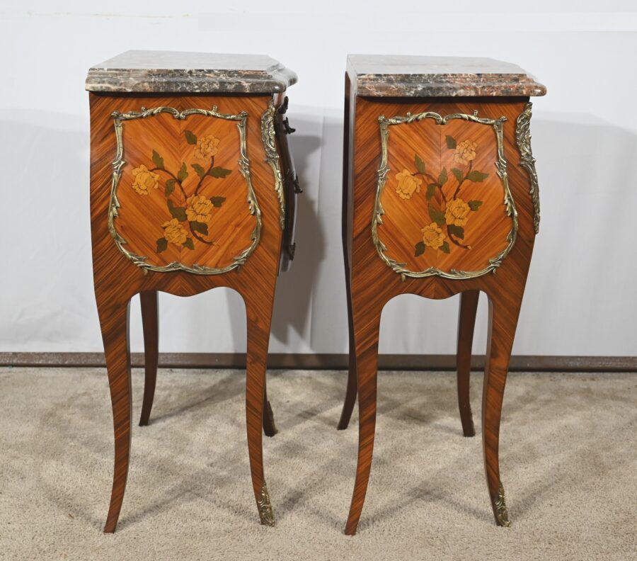 Paire de Chevets en Bois de Rose et Marqueteries, style Louis XV - Milieu XXe – Image 13