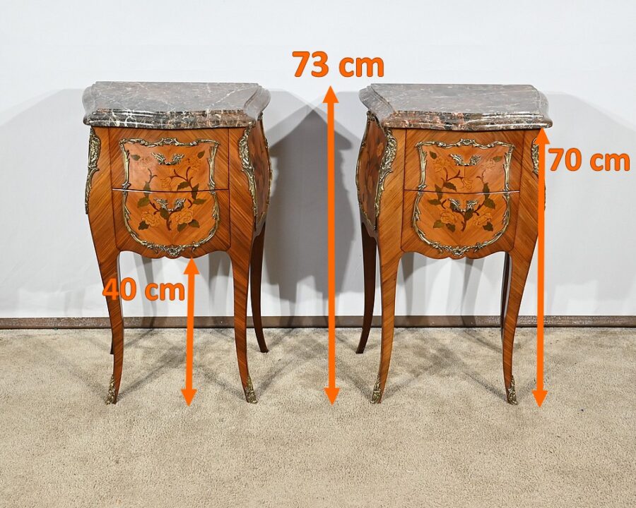 Paire de Chevets en Bois de Rose et Marqueteries, style Louis XV - Milieu XXe – Image 22