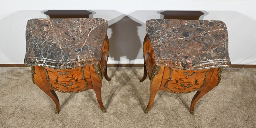 Paire de Chevets en Bois de Rose et Marqueteries, style Louis XV - Milieu XXe – Image 5