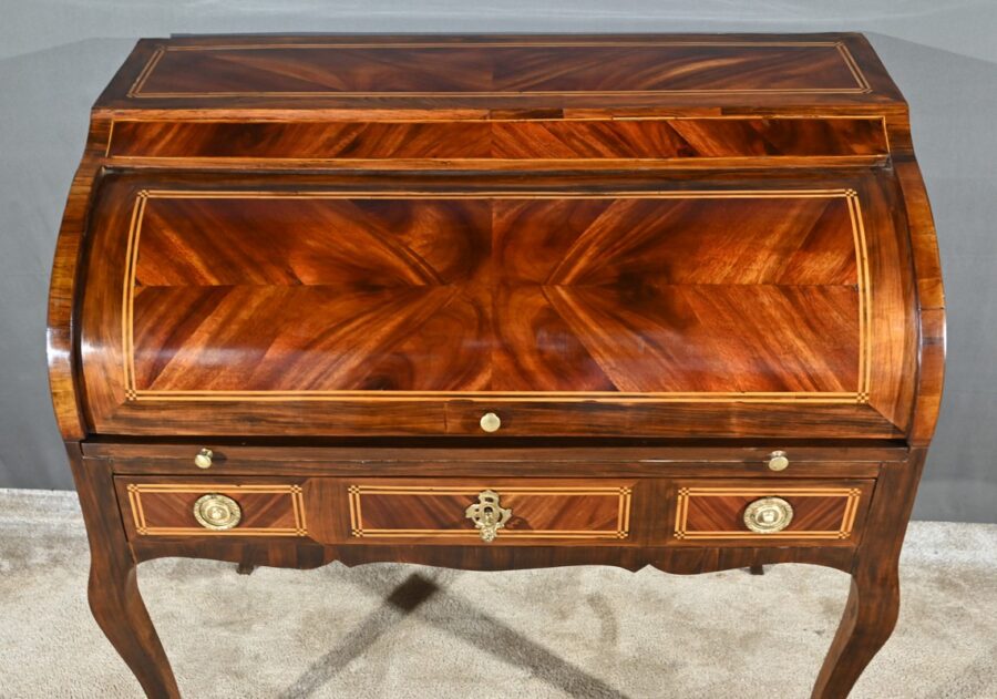 Bureau Cylindre en Acajou et Palissandre, époque Louis XV – 1ère partie XVIIIe – Image 6