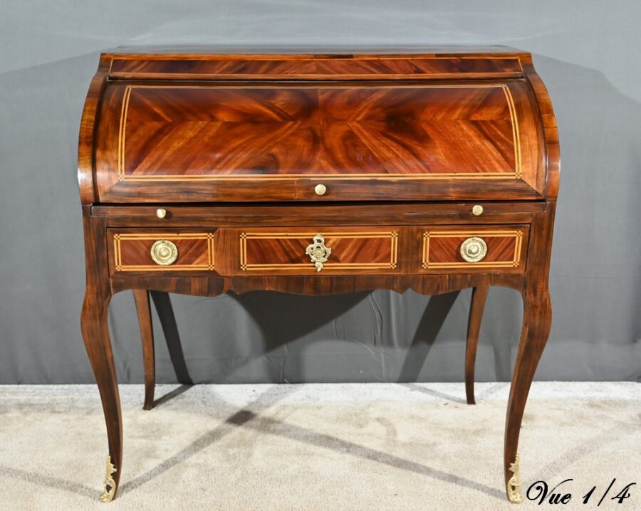 Bureau Cylindre en Acajou et Palissandre, époque Louis XV – 1ère partie XVIIIe – Image 9
