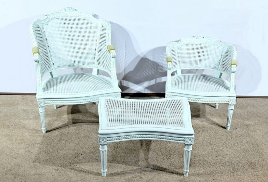 Duchesse Brisée en Hêtre Réchampi, style Louis XVI – 2ème partie XIXe – Image 3