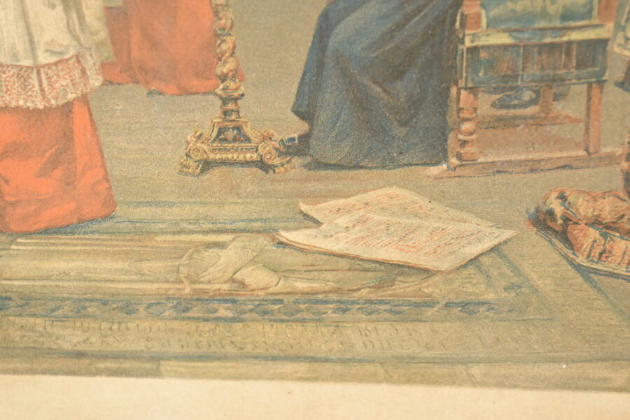 Estampe Titrée « Une Leçon de Plein Chant » d’après J. Gallegos y Arnosa – Début XXe – Image 8