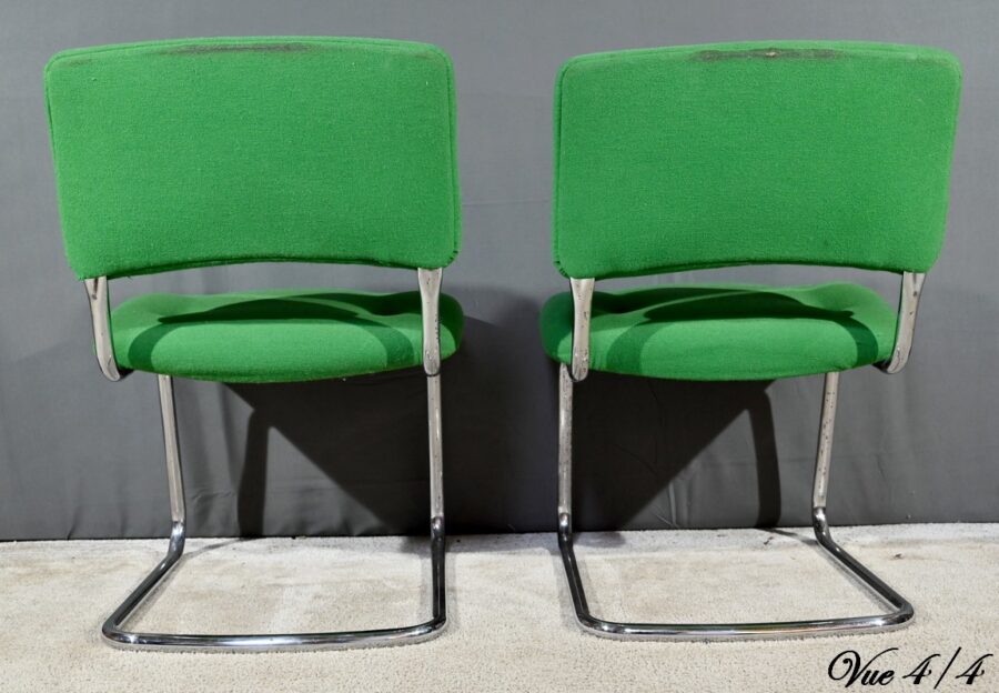 Paire de Chaises en Tissu Coton et Métal Chromé, attribuées à Steelcase Strafor – 1970 – Image 19