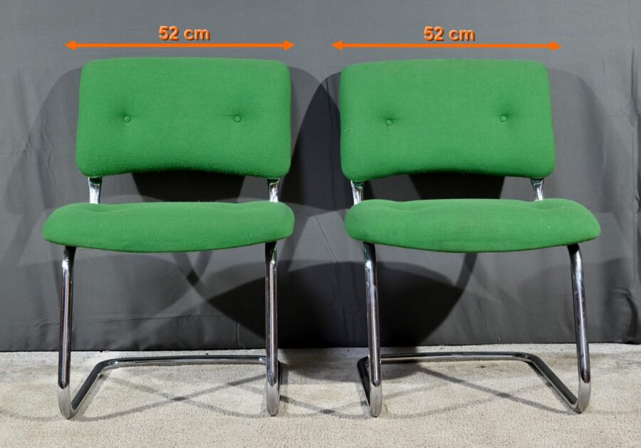 Paire de Chaises en Tissu Coton et Métal Chromé, attribuées à Steelcase Strafor – 1970 – Image 20
