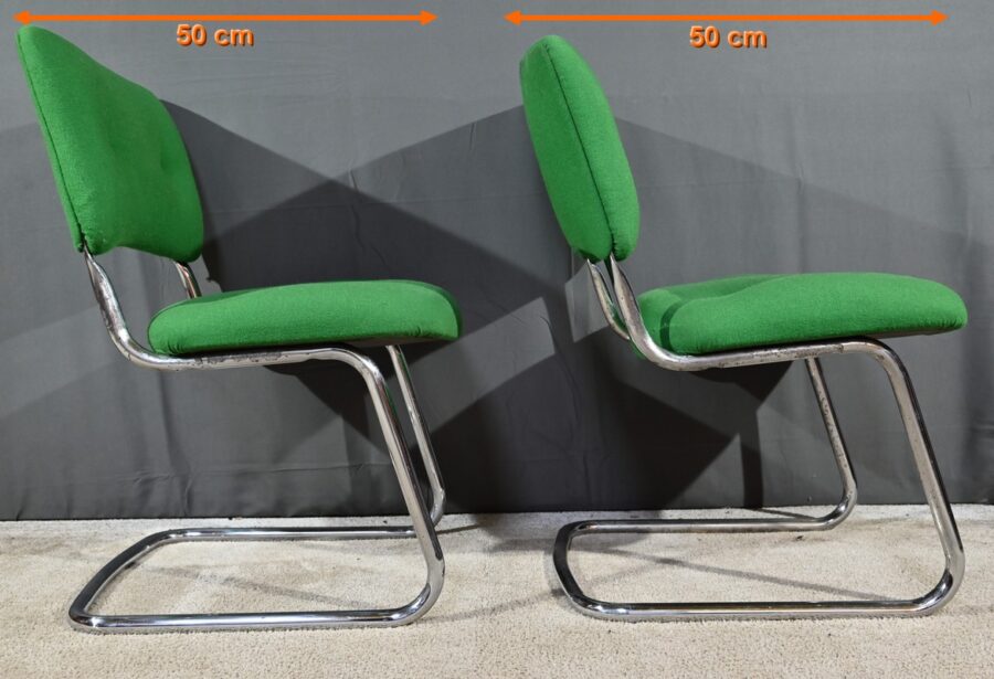 Paire de Chaises en Tissu Coton et Métal Chromé, attribuées à Steelcase Strafor – 1970 – Image 21