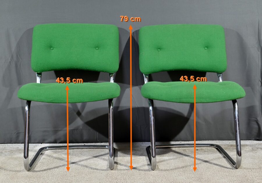 Paire de Chaises en Tissu Coton et Métal Chromé, attribuées à Steelcase Strafor – 1970 – Image 22