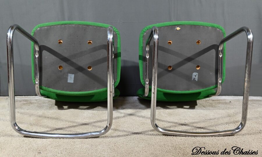 Paire de Chaises en Tissu Coton et Métal Chromé, attribuées à Steelcase Strafor – 1970 – Image 23
