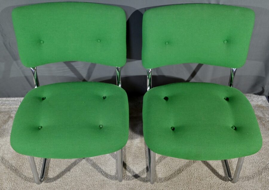 Paire de Chaises en Tissu Coton et Métal Chromé, attribuées à Steelcase Strafor – 1970 – Image 4