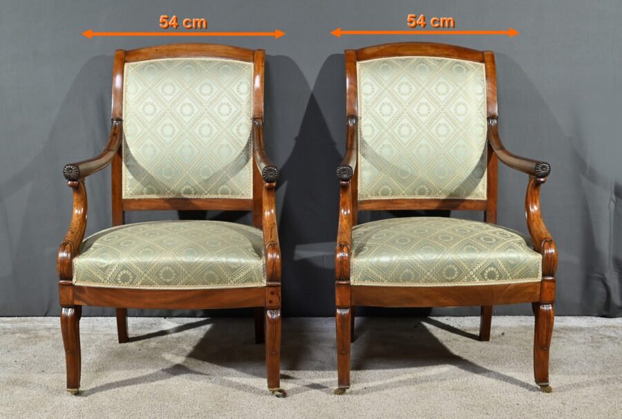 Paire de Fauteuils à Crosses en Acajou, époque Restauration – Début XIXe – Image 27
