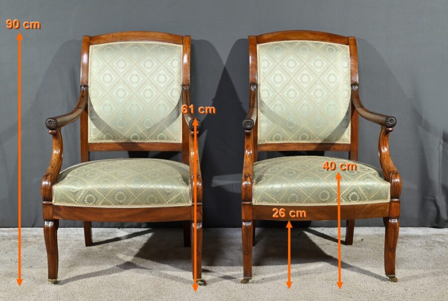 Paire de Fauteuils à Crosses en Acajou, époque Restauration – Début XIXe – Image 29