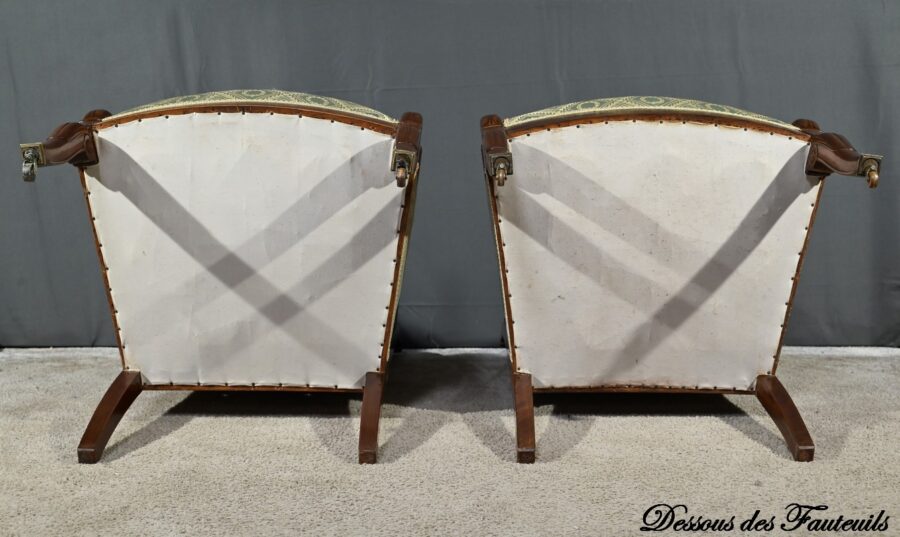 Paire de Fauteuils à Crosses en Acajou, époque Restauration – Début XIXe – Image 30