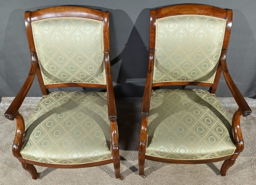 Paire de Fauteuils à Crosses en Acajou, époque Restauration – Début XIXe – Image 4