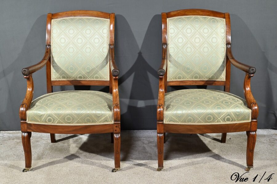 Paire de Fauteuils à Crosses en Acajou, époque Restauration – Début XIXe – Image 5
