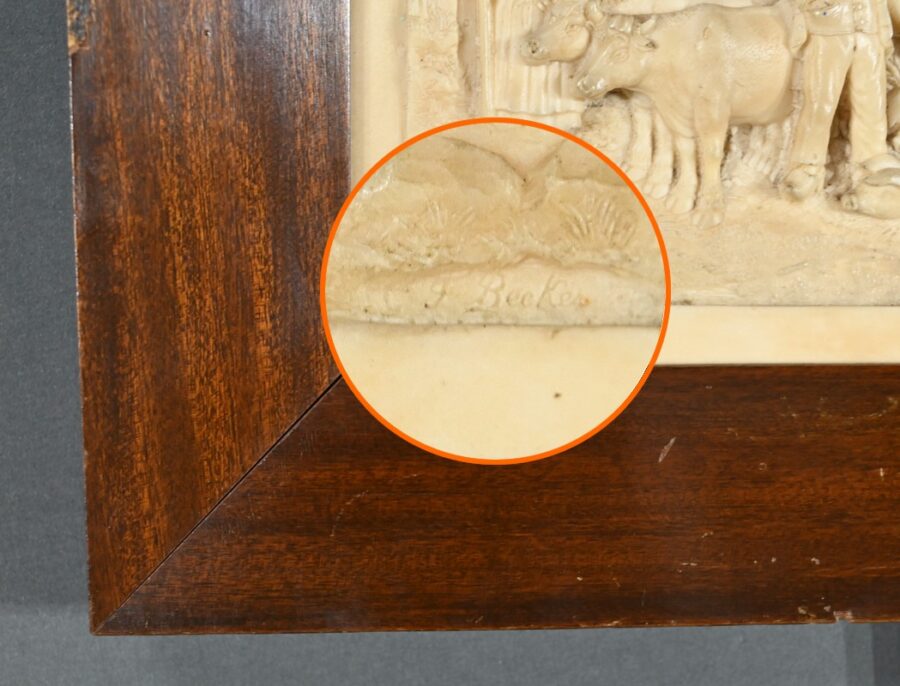 Tableau Bas-Relief en Calcaire Pétrifié, signé CF. Becker – Fin XIXe – Image 10