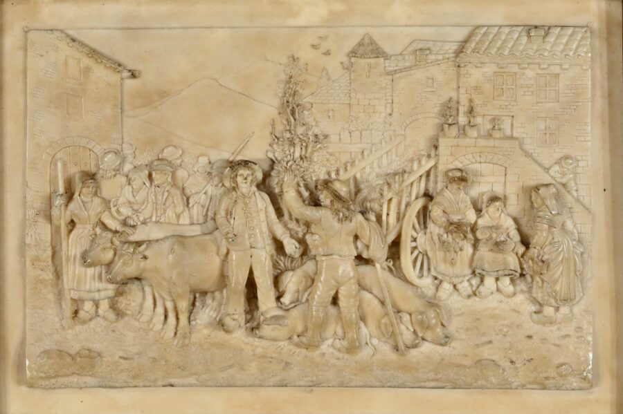 Tableau Bas-Relief en Calcaire Pétrifié, signé CF. Becker – Fin XIXe – Image 2