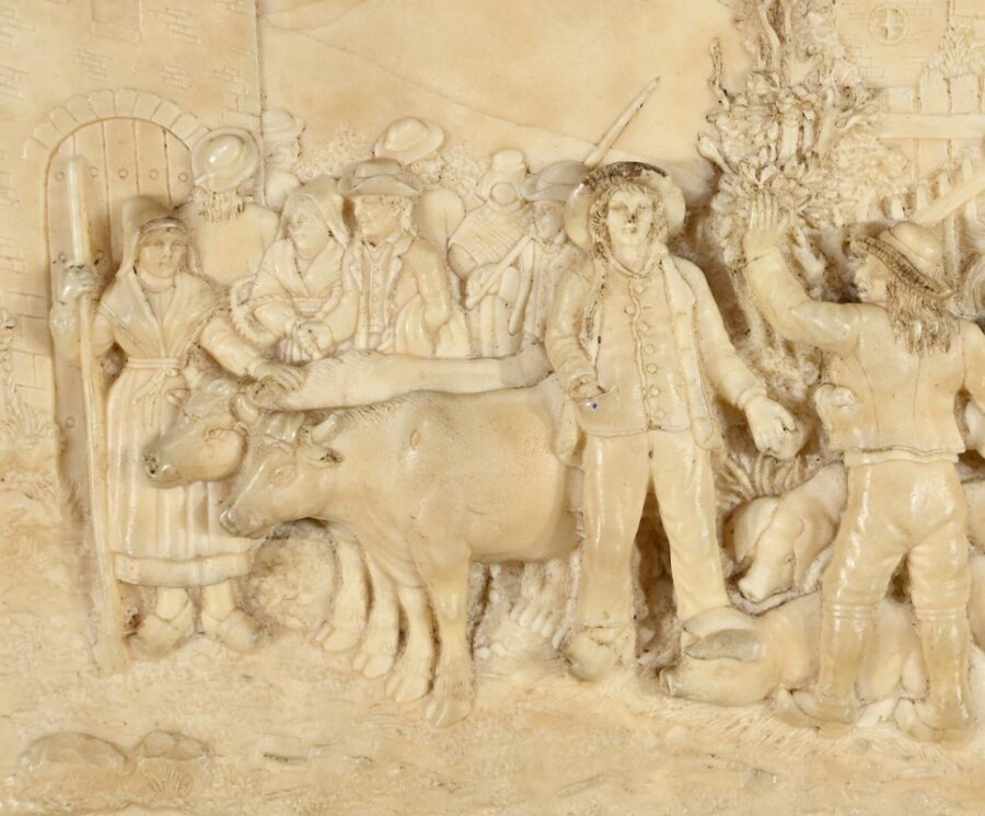 Tableau Bas-Relief en Calcaire Pétrifié, signé CF. Becker – Fin XIXe – Image 3