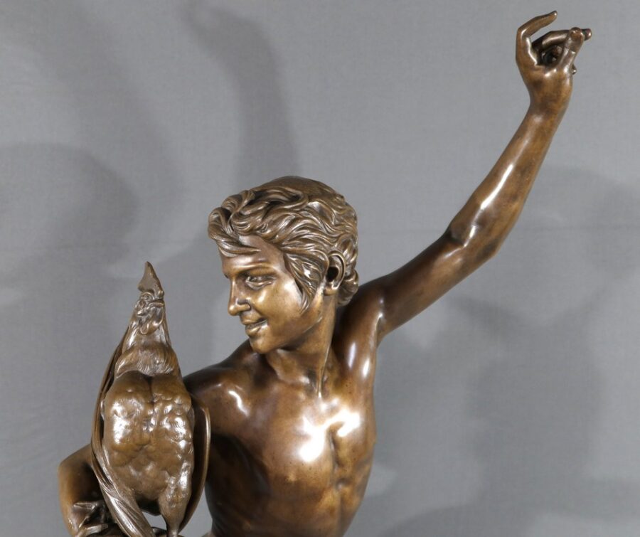 Bronze « Vainqueur au Combat de Coqs », signé A. Falguière – 2ème partie XIXe – Image 5