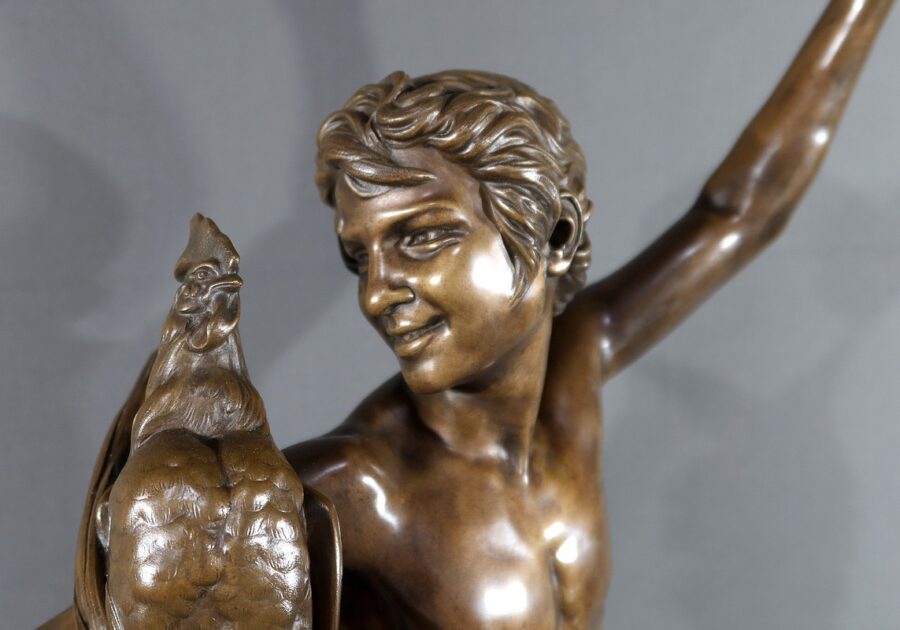 Bronze « Vainqueur au Combat de Coqs », signé A. Falguière – 2ème partie XIXe – Image 6