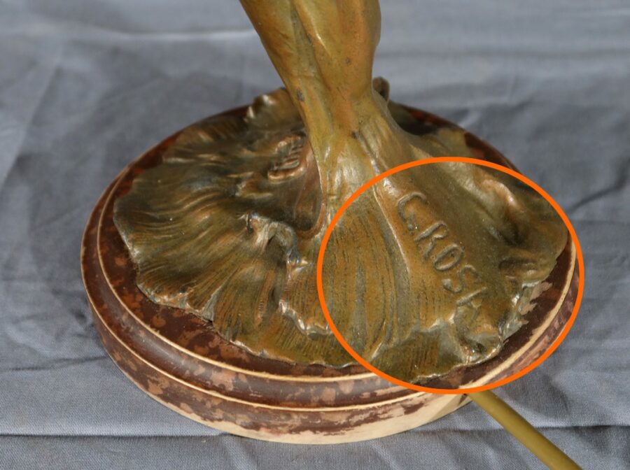 Lampe en Régule, style Art Nouveau, signée C. Rosa – Milieu XXe – Image 23