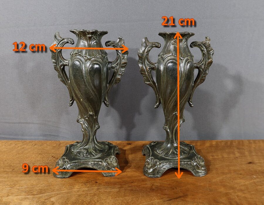 Paire de Soliflores en Régule, Art Nouveau- Fin XIXe – Image 8