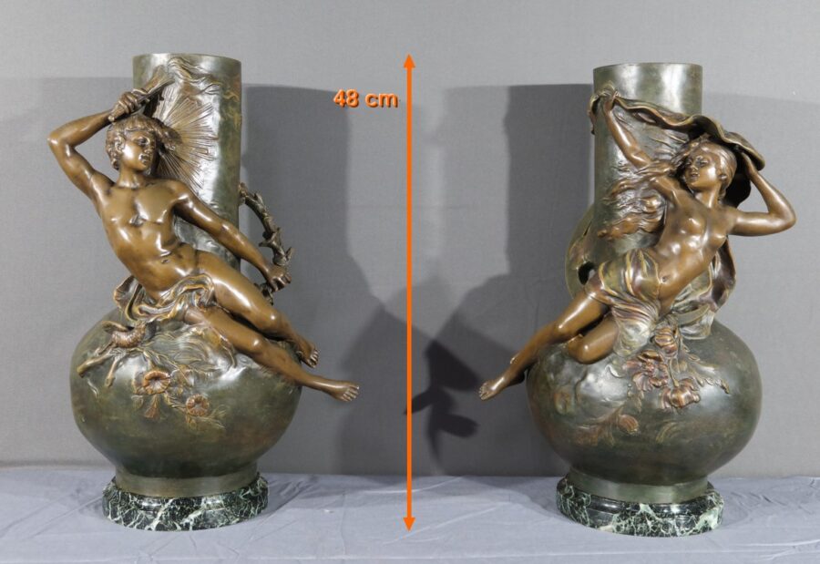 Paire de Vases en Régule, signés L. Moreau – Fin XIXe – Image 2