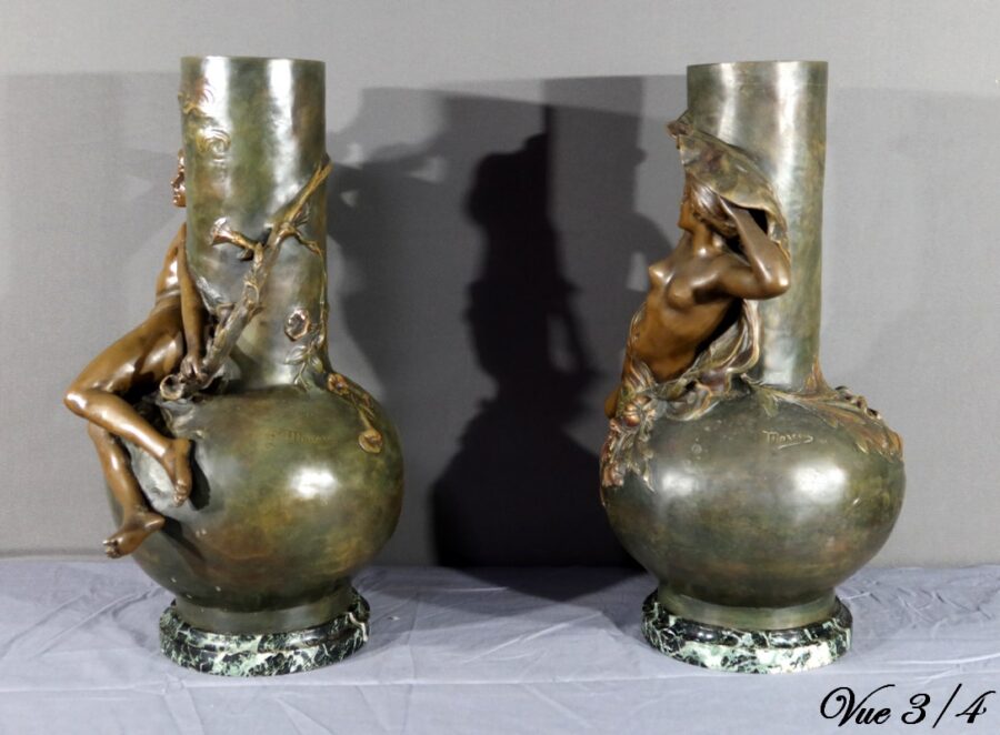 Paire de Vases en Régule, signés L. Moreau – Fin XIXe – Image 26