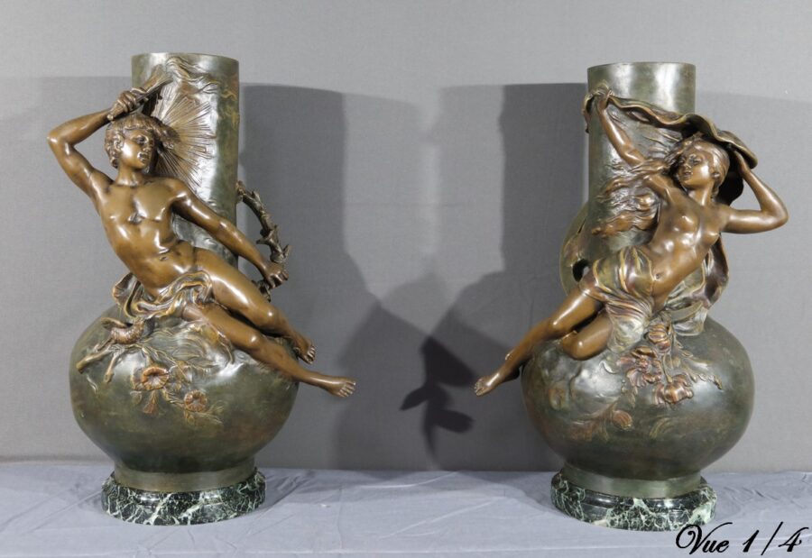 Paire de Vases en Régule, signés L. Moreau – Fin XIXe – Image 5