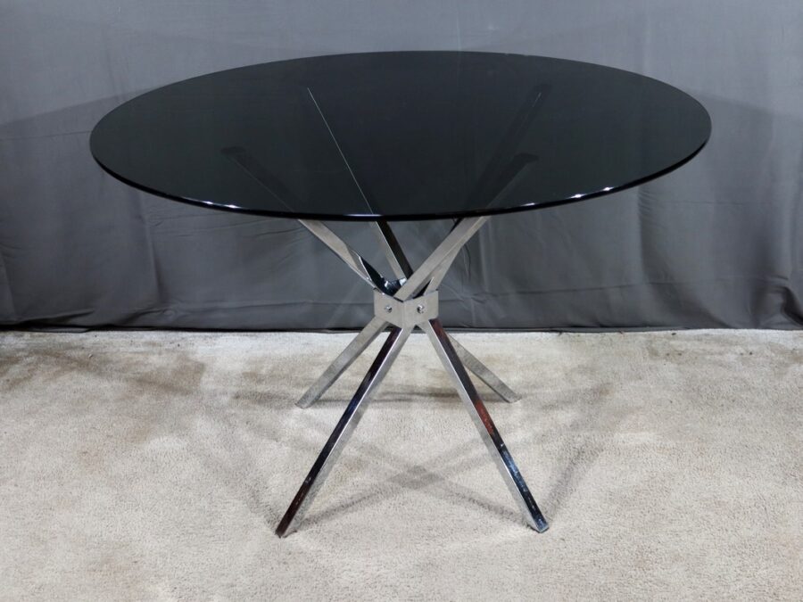 Petite Table Mikado en Verre et Métal Chromé – 1970