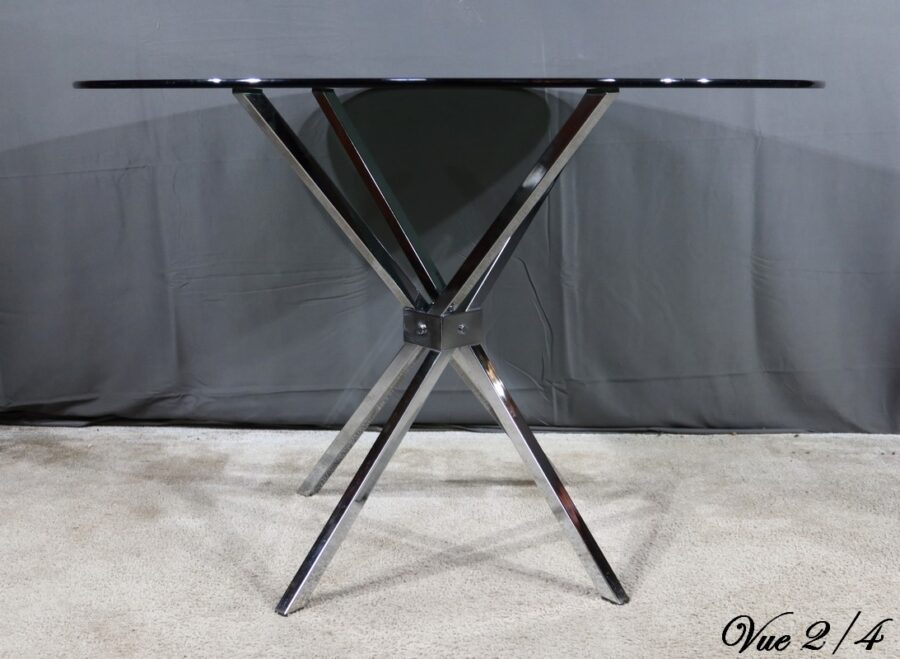 Petite Table Mikado en Verre et Métal Chromé – 1970 – Image 11