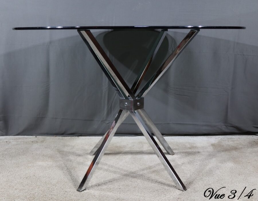 Petite Table Mikado en Verre et Métal Chromé – 1970 – Image 12