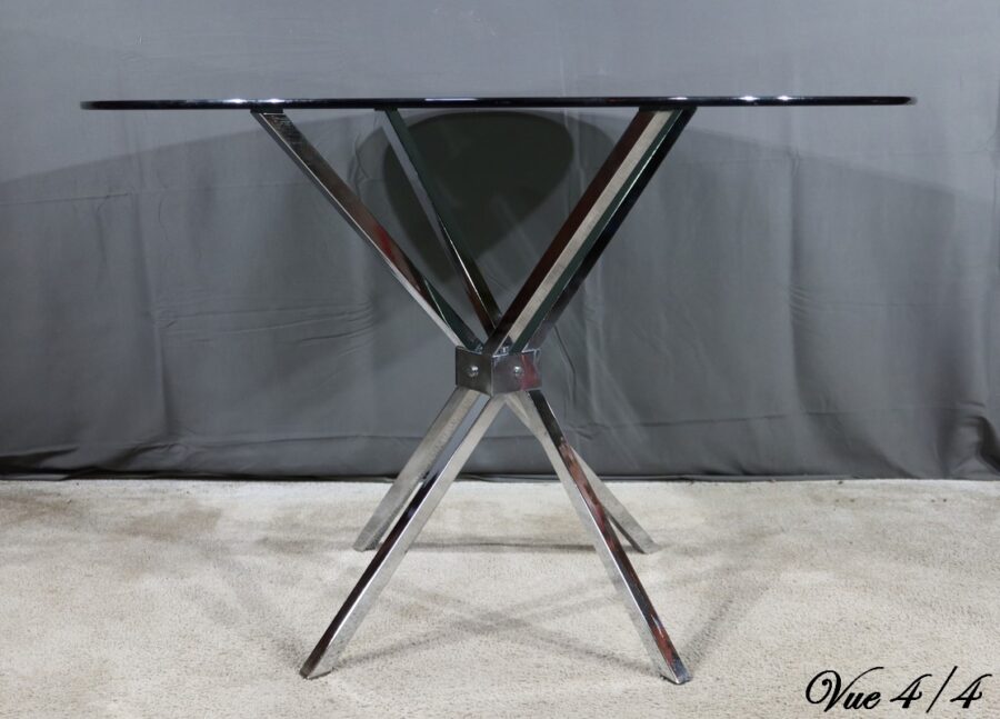 Petite Table Mikado en Verre et Métal Chromé – 1970 – Image 13