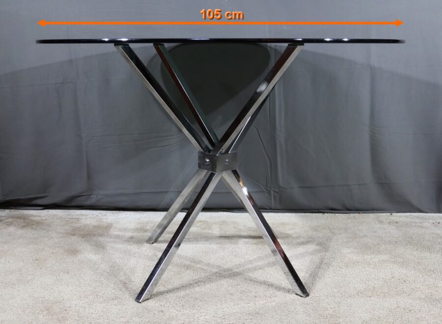 Petite Table Mikado en Verre et Métal Chromé – 1970 – Image 17