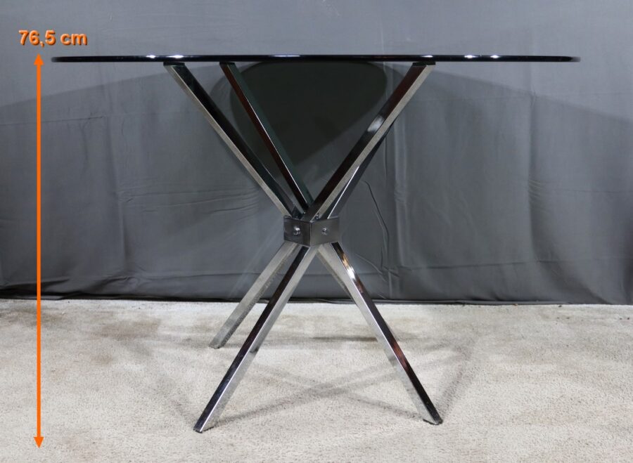 Petite Table Mikado en Verre et Métal Chromé – 1970 – Image 18