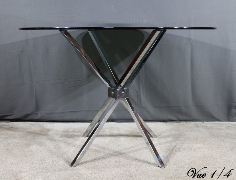Petite Table Mikado en Verre et Métal Chromé – 1970 – Image 4