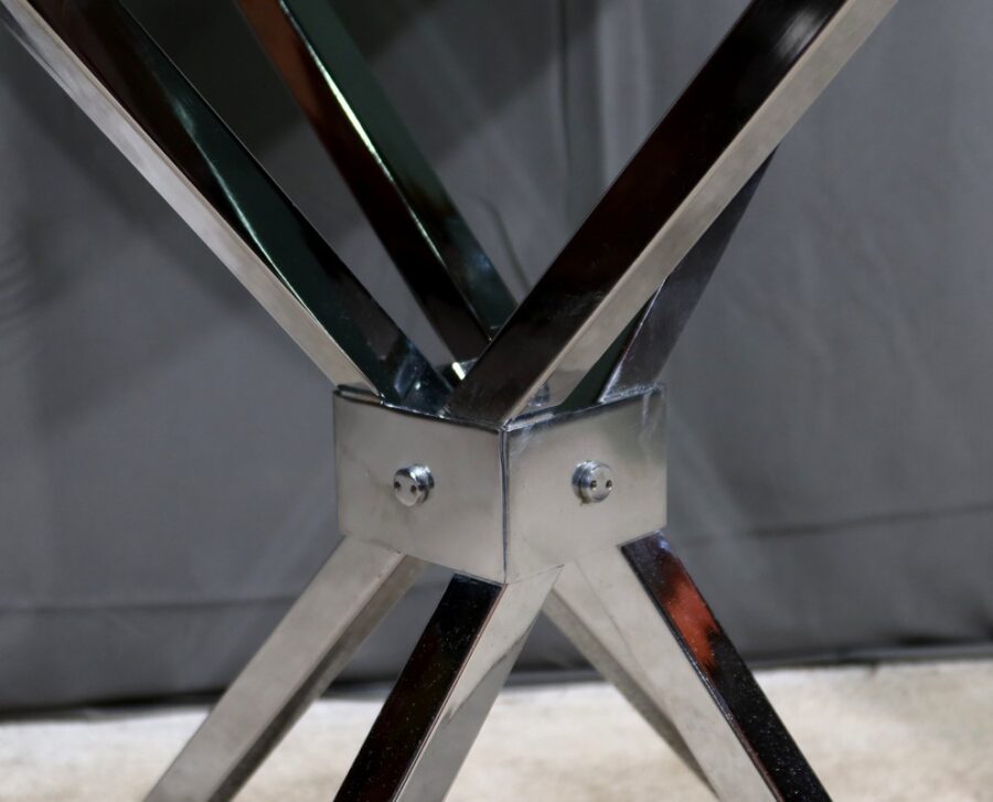 Petite Table Mikado en Verre et Métal Chromé – 1970 – Image 6