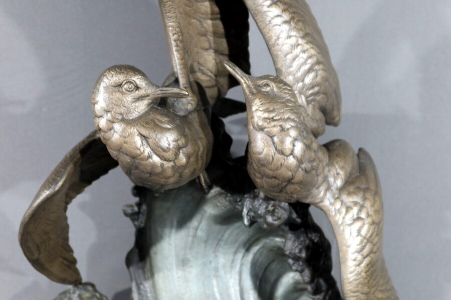 Sculpture en Régule « Mouettes sur la Vague », signée H. Lechesne – Milieu XIXe – Image 5