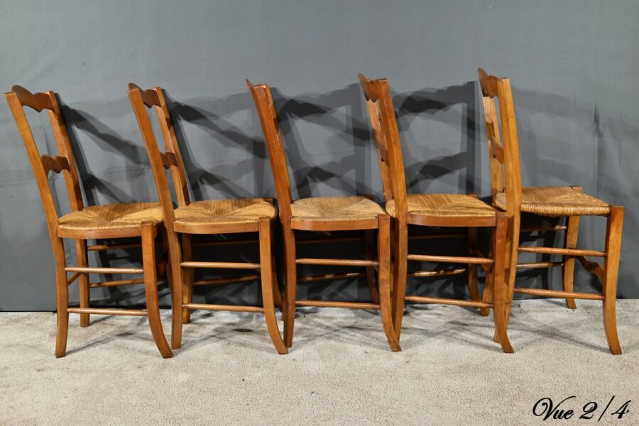Suite de 5 Chaises de Campagne en Merisier, style Louis Philippe – Fin XIXe – Image 17