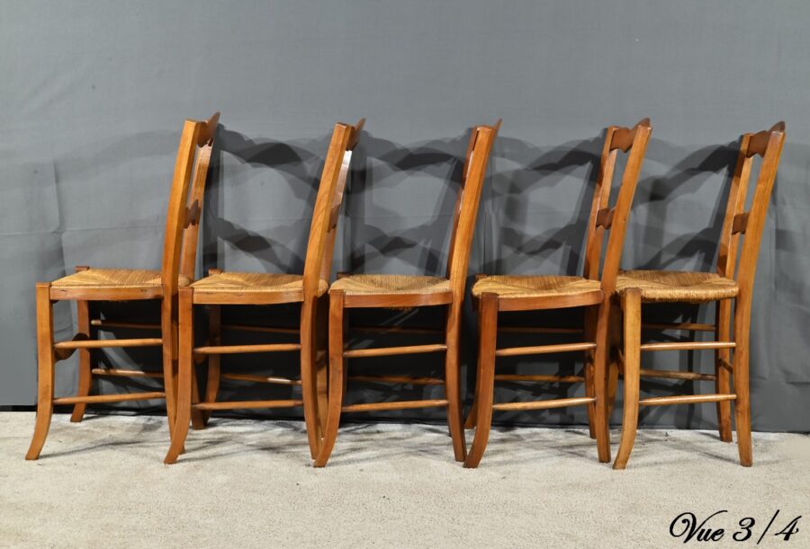 Suite de 5 Chaises de Campagne en Merisier, style Louis Philippe – Fin XIXe – Image 18