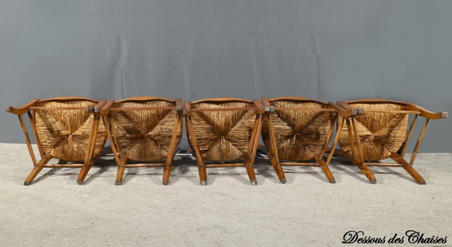 Suite de 5 Chaises de Campagne en Merisier, style Louis Philippe – Fin XIXe – Image 23