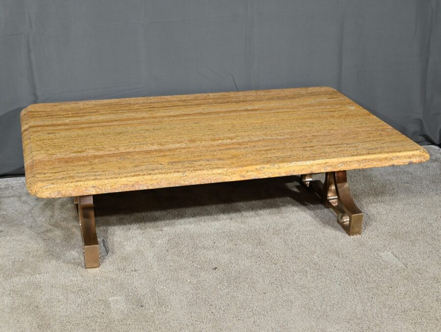 Table Basse en Laiton et Travertin, Art Déco – 1930 – Image 2
