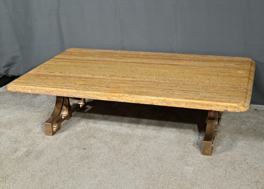 Table Basse en Laiton et Travertin, Art Déco – 1930 – Image 3