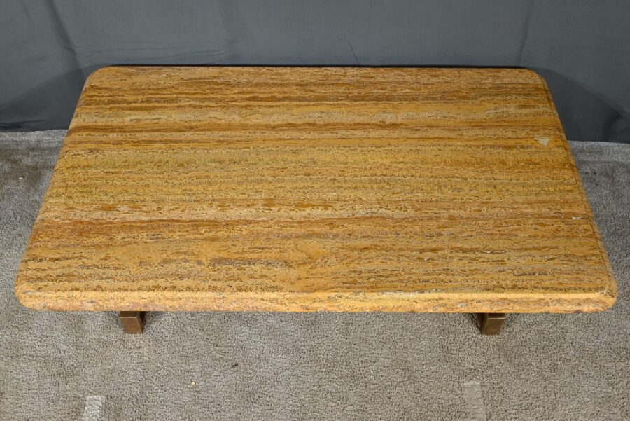 Table Basse en Laiton et Travertin, Art Déco – 1930 – Image 4