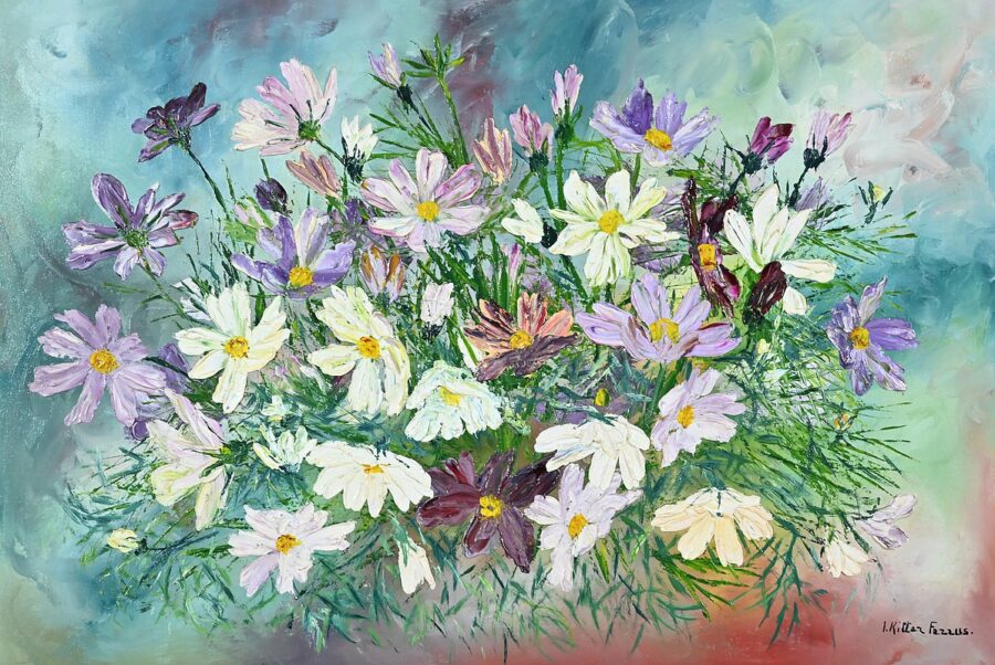 Huile sur Panneau "Fleurs Sauvages", de I. Kitter Ferrus - Milieu XXe – Image 2
