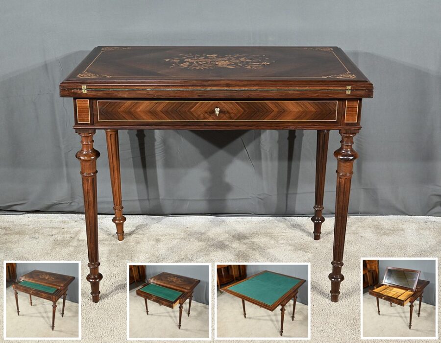 Table à Système en Marqueterie, style Louis XVI - 2ème moitié XIXe