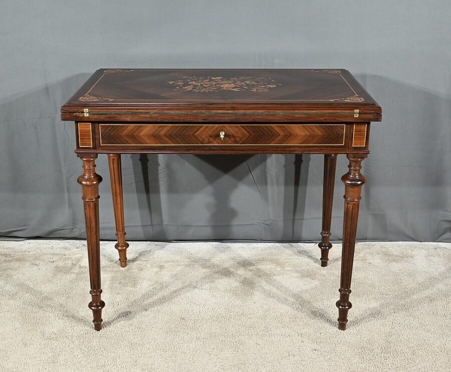 Table à Système en Marqueterie, style Louis XVI - 2ème moitié XIXe – Image 2
