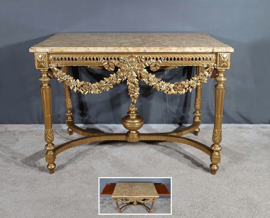 Table Console en Bois Doré , style Louis XVI - 2ème partie XIXe