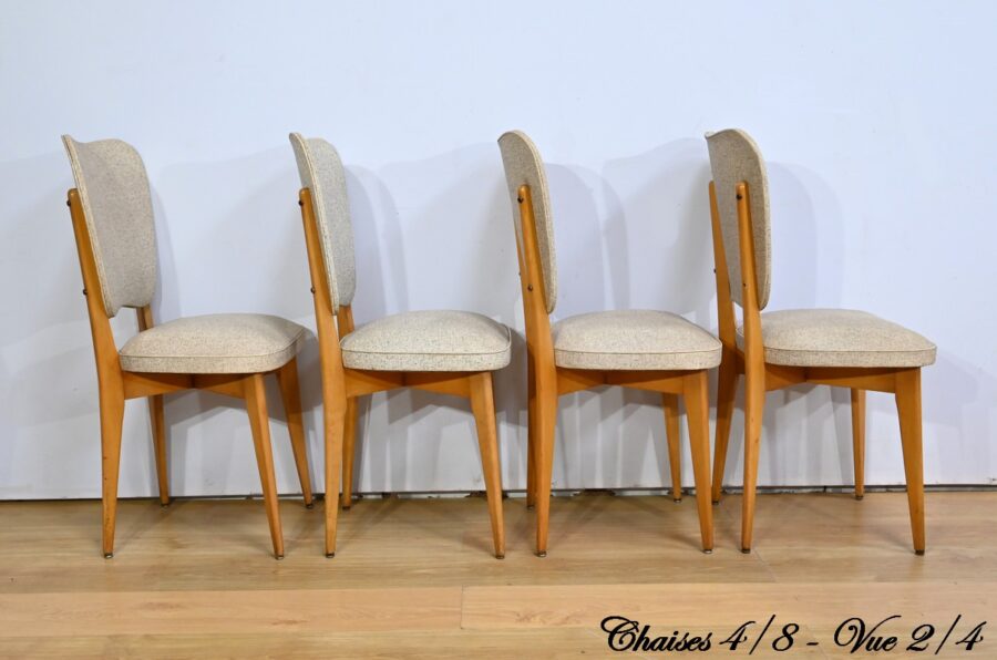 Suite de 6 Chaises en Hêtre et Simili Cuir – 1960 – Image 17
