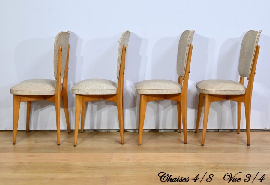 Suite de 6 Chaises en Hêtre et Simili Cuir – 1960 – Image 19
